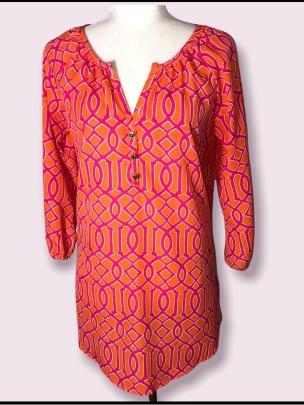Mud Pie Pink and Orange Geometric Tunic